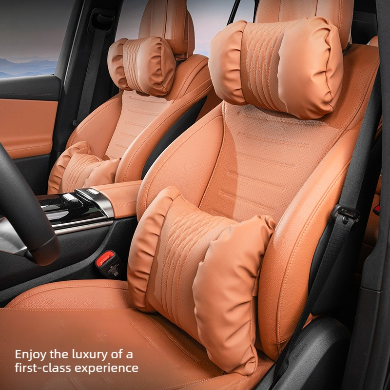 Leather Car Neck Pillow & Lumbar Support Cushion Set