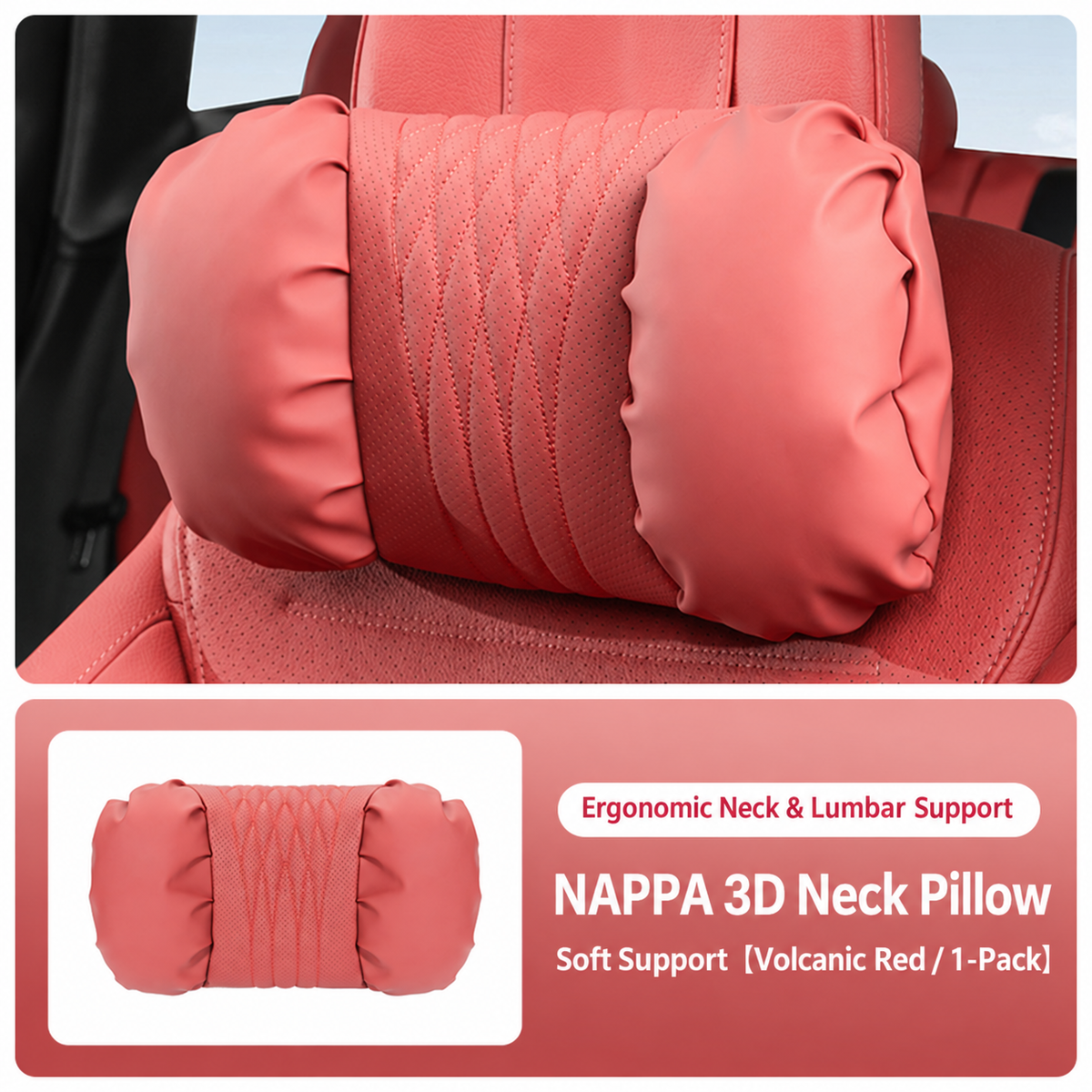 Leather Car Neck Pillow & Lumbar Support Cushion Set