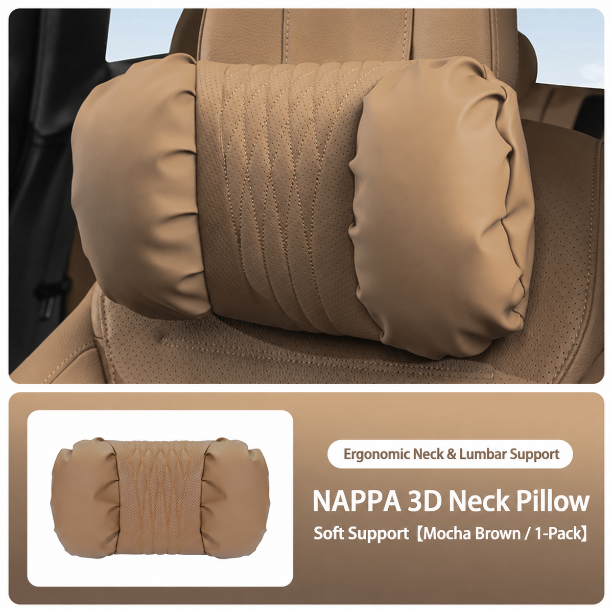 Leather Car Neck Pillow & Lumbar Support Cushion Set