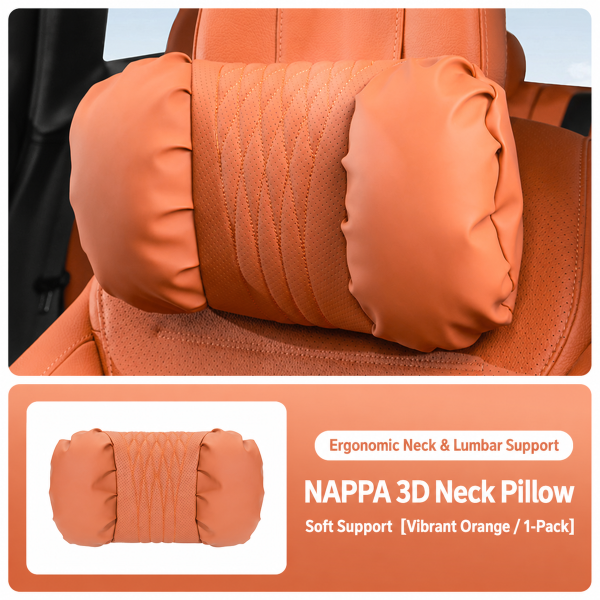 Leather Car Neck Pillow & Lumbar Support Cushion Set