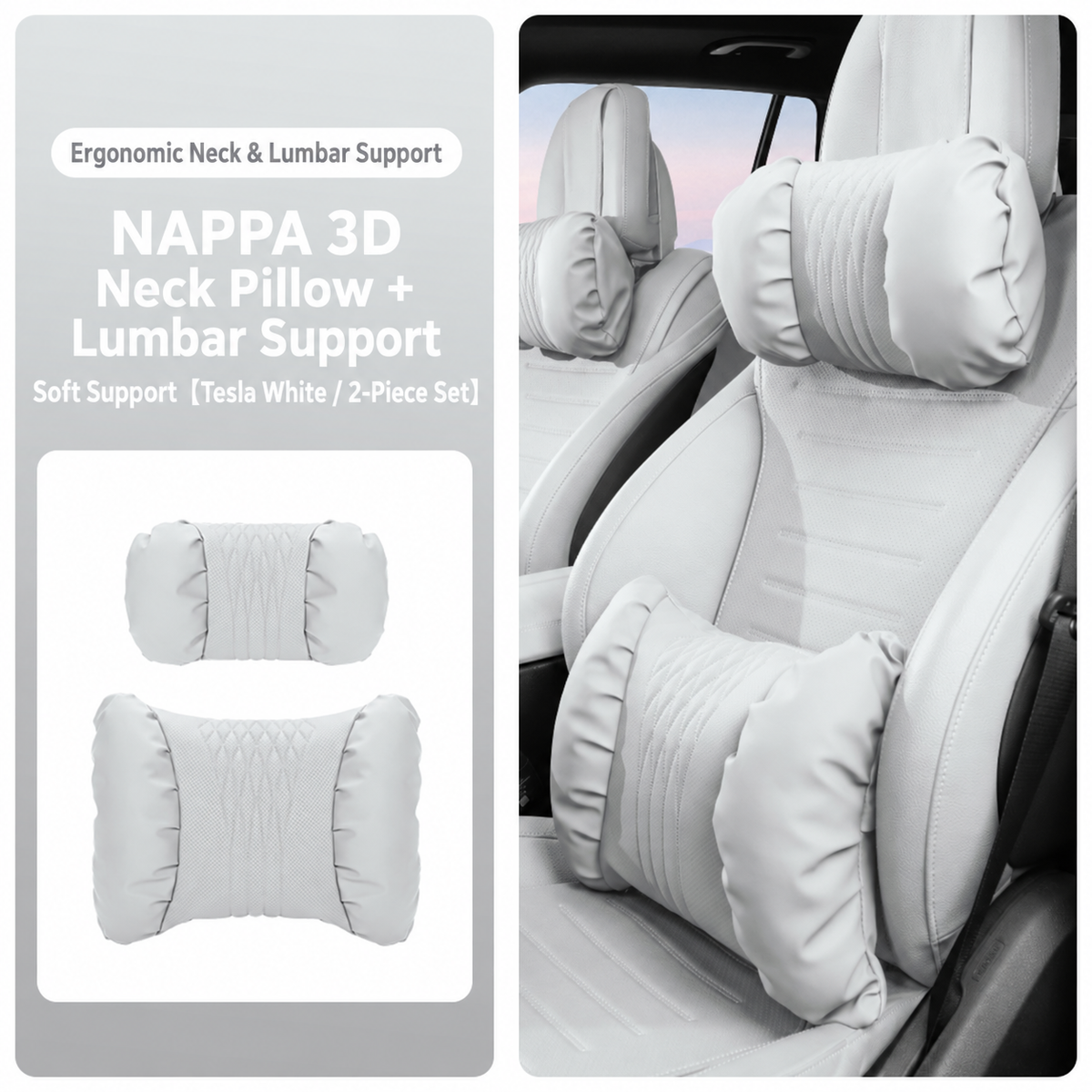 Leather Car Neck Pillow & Lumbar Support Cushion Set